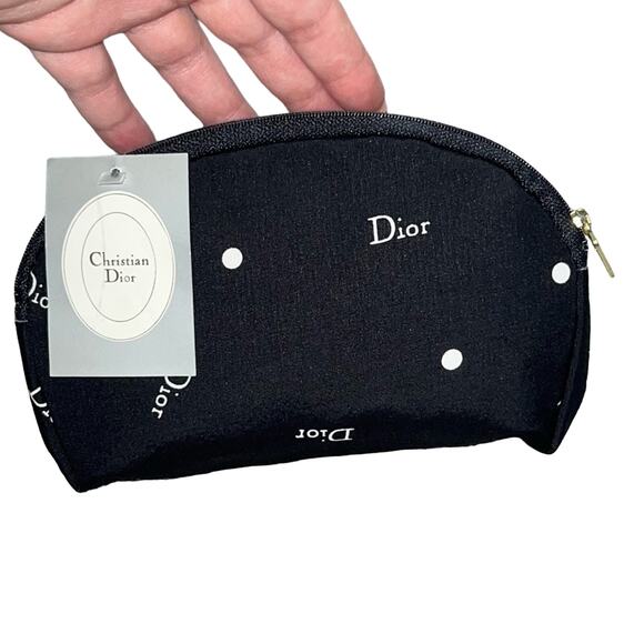 VTG Christian Dior Black Polka Dot Logo Zip Top Makeup a Bag Cosmetic Case Pouch - Picture 13 of 13
